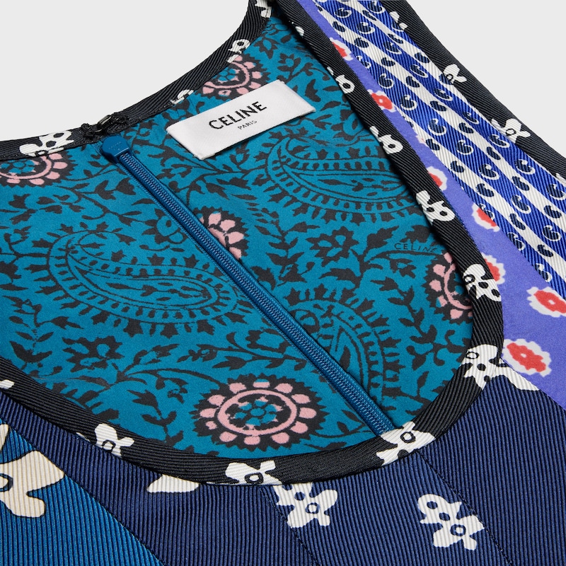 patchwork dress IN printed silk twill - CHALK/BLUE/NAVY -  - 1 | CELINE