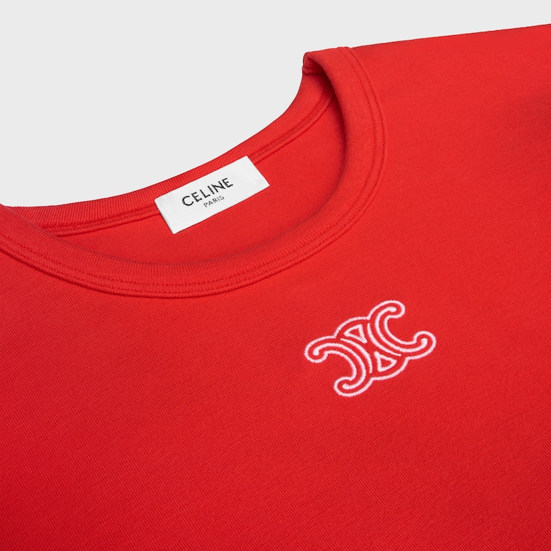 t-shirt triomphe jersey coton côtelé - RED CYCLIST/OFF WHITE -  - 1 | CELINE
