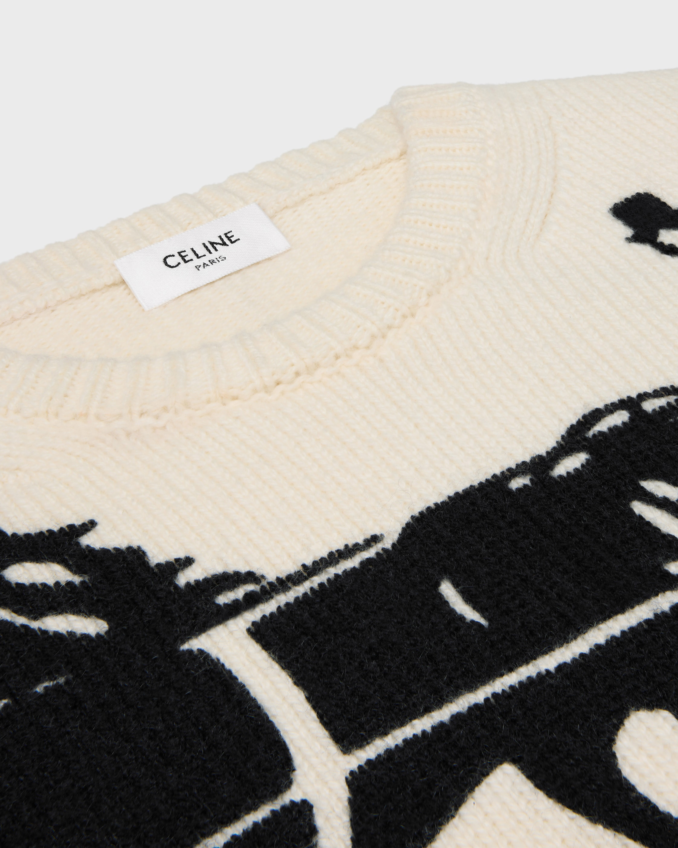 crewneck sweater IN cashmere - WHITE/BLACK 1 | CELINE