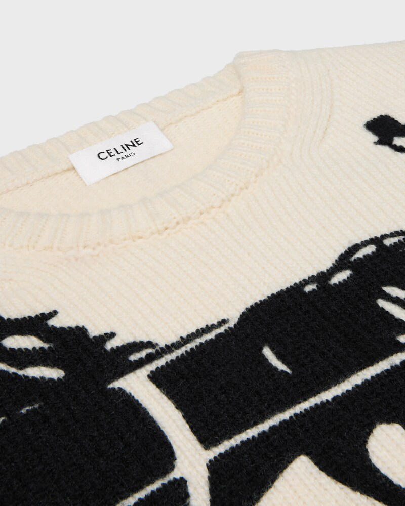 crewneck sweater IN cashmere - WHITE/BLACK 1 -  - 1 | CELINE