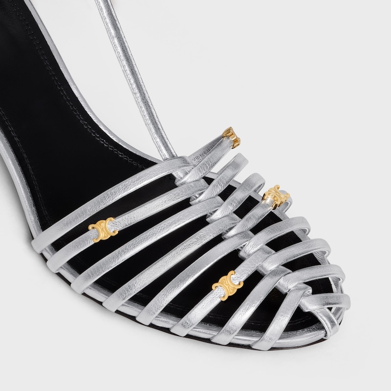 CAGE HEELED SANDAL IN LAMINATED LAMBSKIN - SILVER -  - 1 | CELINE