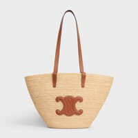 MEDIUM SUPPLE CELINE CLASSIC PANIER IN Raffia and calfskin - TAN - TOTE BAGS - 1 | CELINE