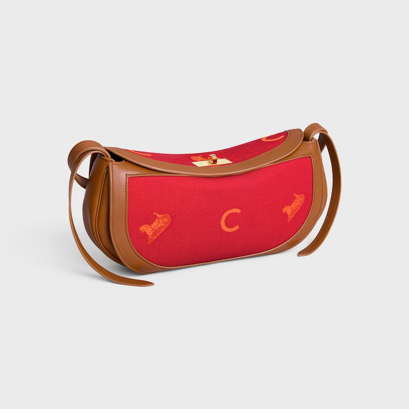 PETIT HOTDOG JACQUARD C calèche ET VEAU - GOLDEN TAN / ROUGE - SACS BANDOULIÈRES - 1 | CELINE