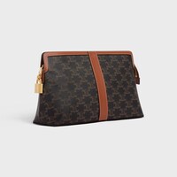 Lock Toiletry Pouch in Triomphe Canvas and Calfskin - TAN - TRIOMPHE CANVAS COLLECTION - 2 | CELINE