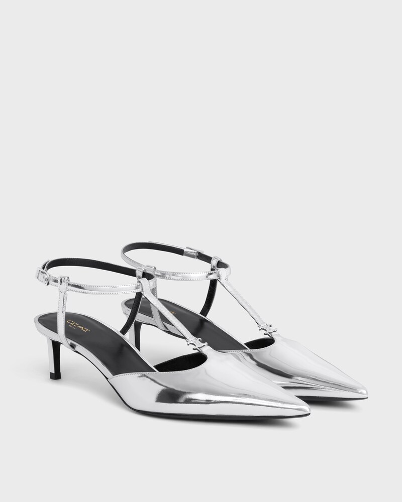 CELINE KITTEN T-BAR STRAP PUMP IN Mirror Laminated Calfskin - SILVER -  - 1 | CELINE