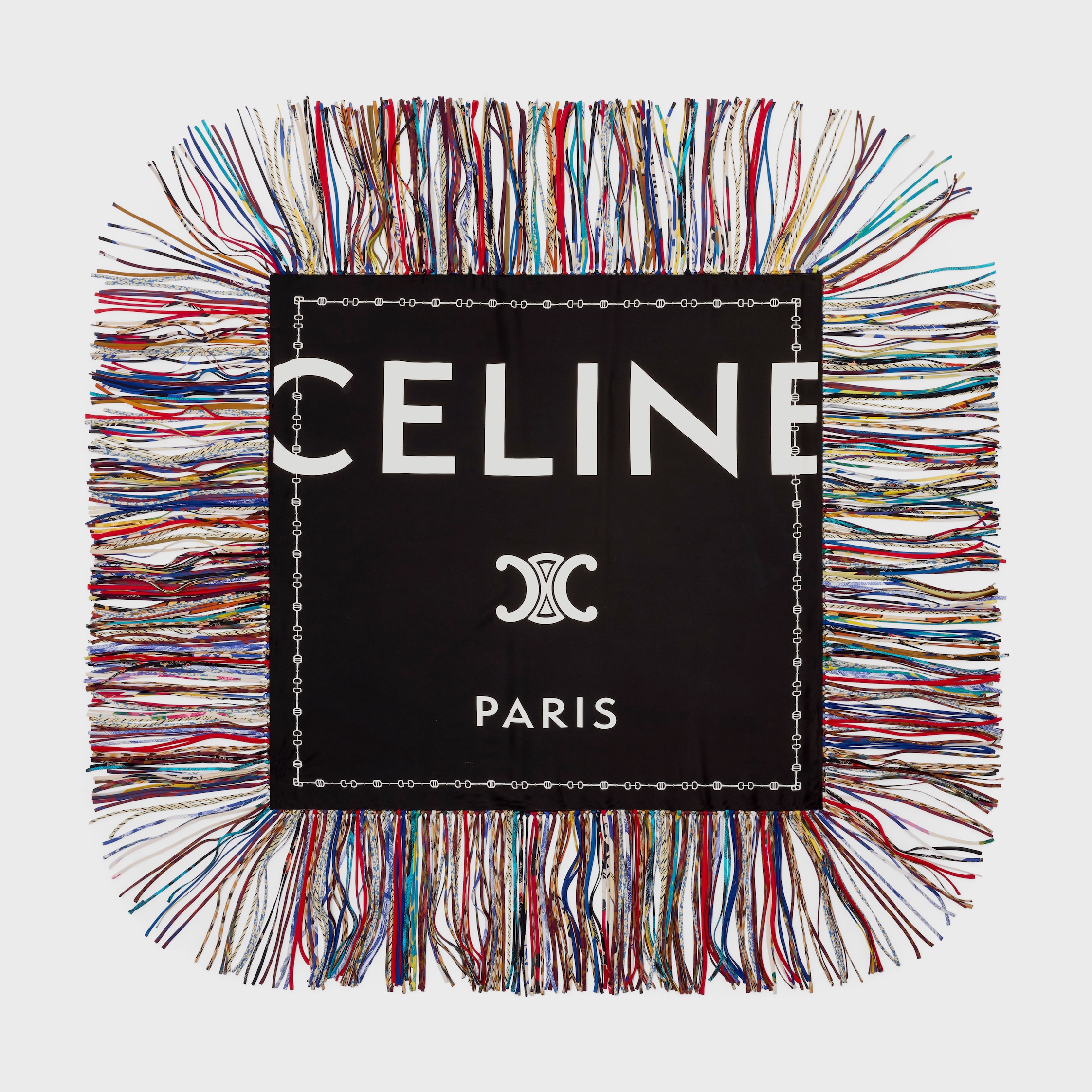 fringed square IN silk twill - WHITE / BLACK | CELINE