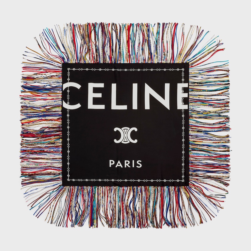 fringed square IN silk twill - WHITE / BLACK -  - 1 | CELINE