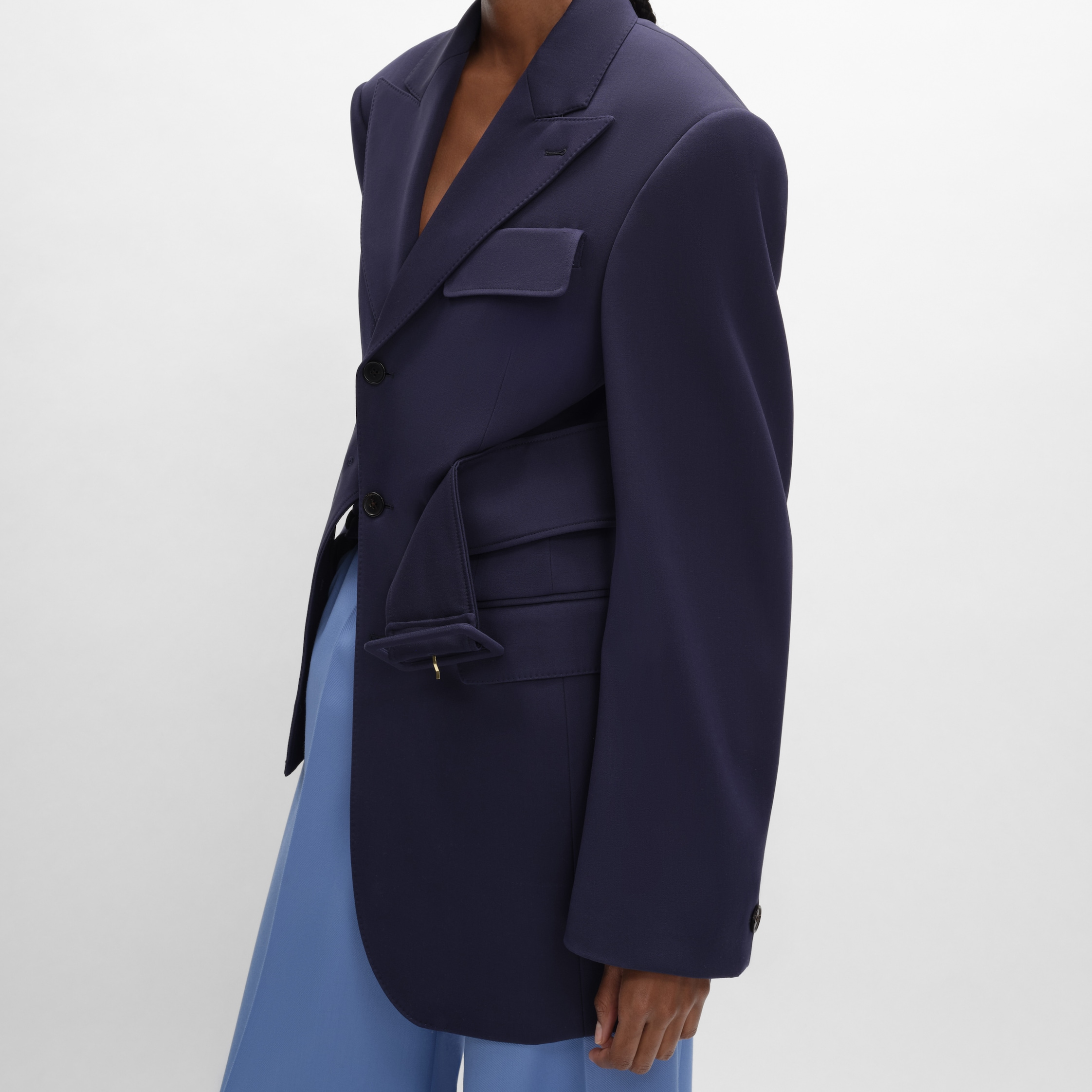 colonne jacket IN GRAIN DE POUDRE WOOL - NAVY | CELINE