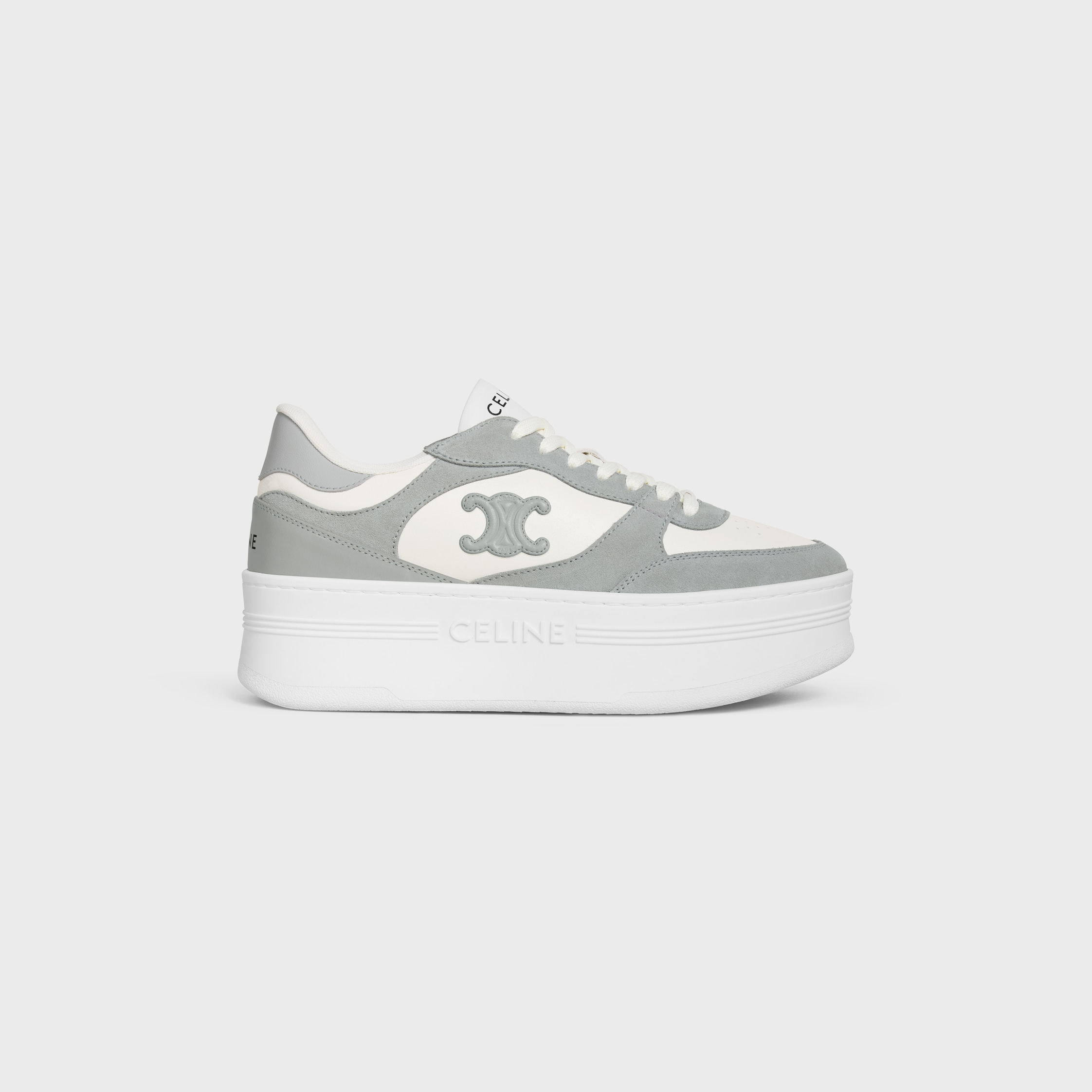 BLOCK WEDGE SNEAKER IN CALFSKIN AND SUEDE CALFSKIN - Optic White