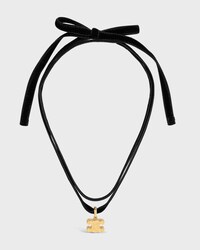 CHUNKY TRIOMPHE NECKLACE IN VELVET AND BRASS WITH GOLD FINISH - GOLD / BLACK - TRIOMPHE - 1 | CELINE