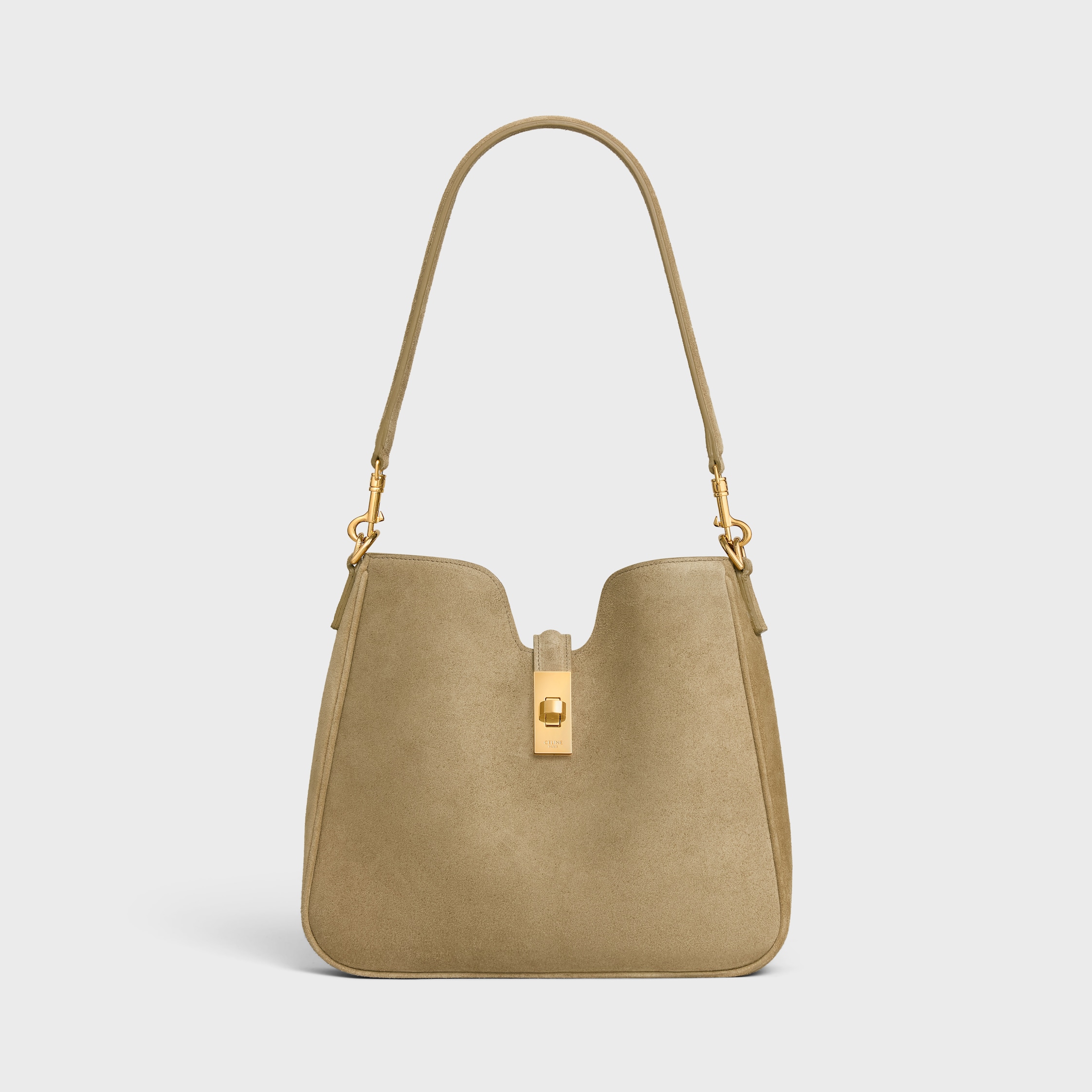 SMALL CAMILLE 16 SOFT BAG IN SUEDE CALFSKIN - STONE BEIGE | CELINE