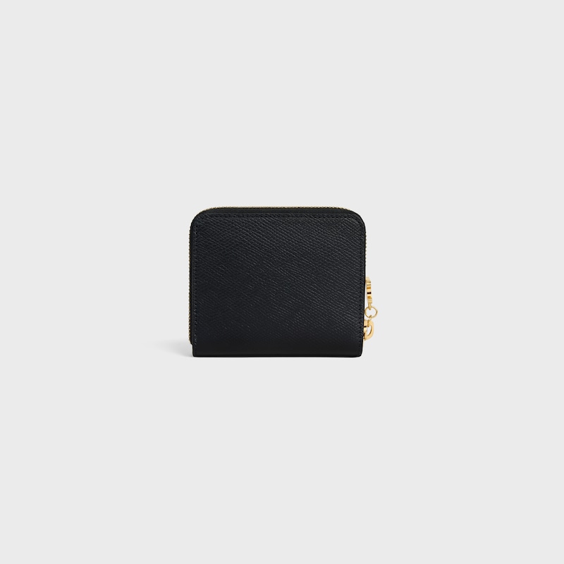 Small Zipped Wallet TRIOMPHE CHARMS IN GRAINED CALFSKIN - BLACK - WALLETS - 1 | CELINE