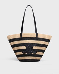 STRIPED COUFFIN Celine Classic Panier in RAFFIA AND CALFSKIN - NATURAL / BLACK - PANIER - 1 | CELINE
