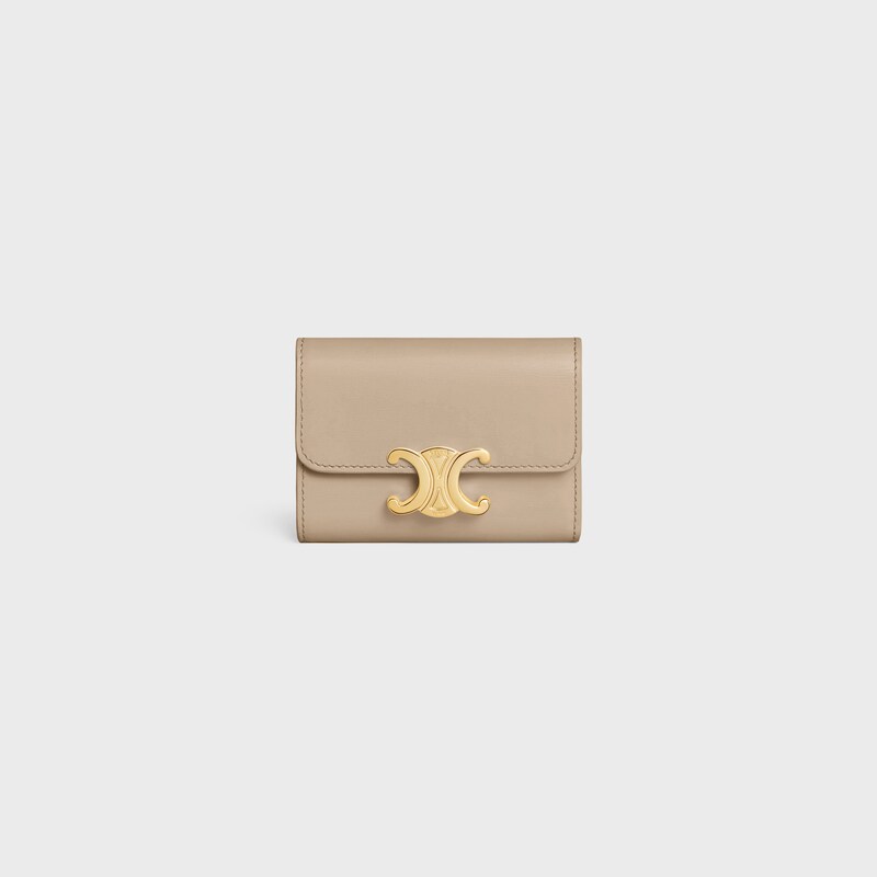 COMPACT WALLET WITH COIN TRIOMPHE in Shiny calfskin - CAPPUCCINO - COIN HOLDERS - 1 | CELINE