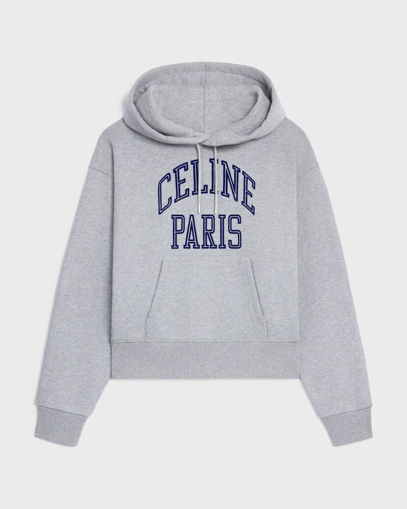 loose hoodie IN cotton fleece - GREY MELANGE/NAVY -  - 1 | CELINE