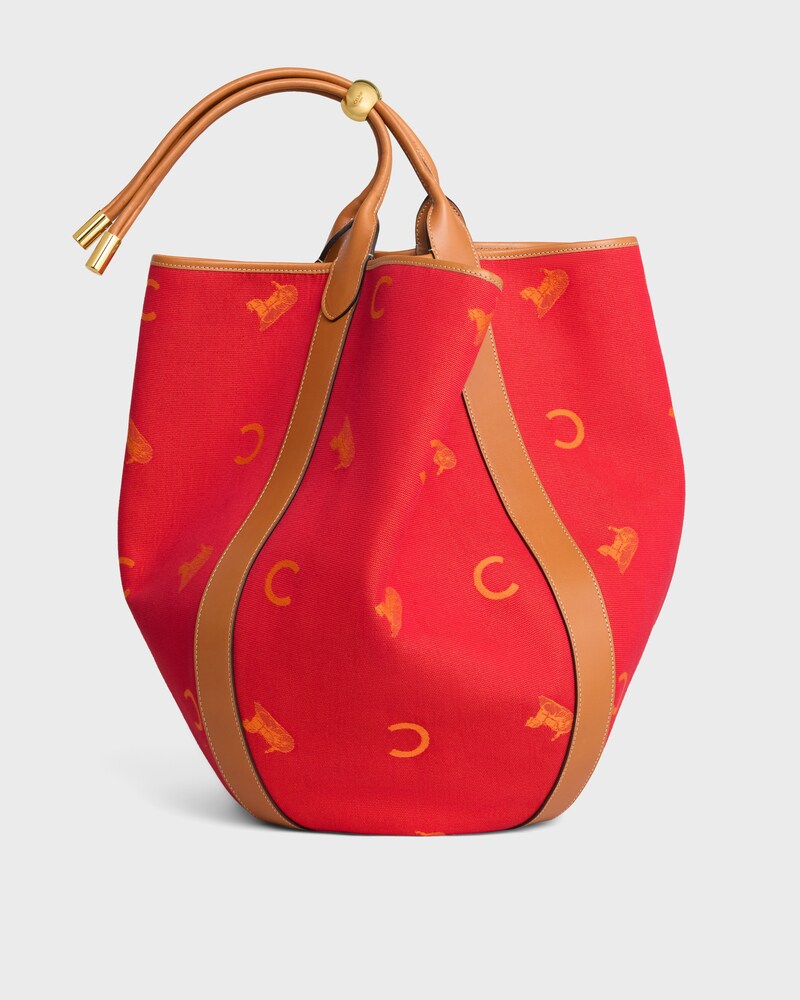 LARGE DROP BUCKET BAG IN JACQUARD C SULKY TEXTILE - RED / ORANGE - BUCKET - 1 | CELINE