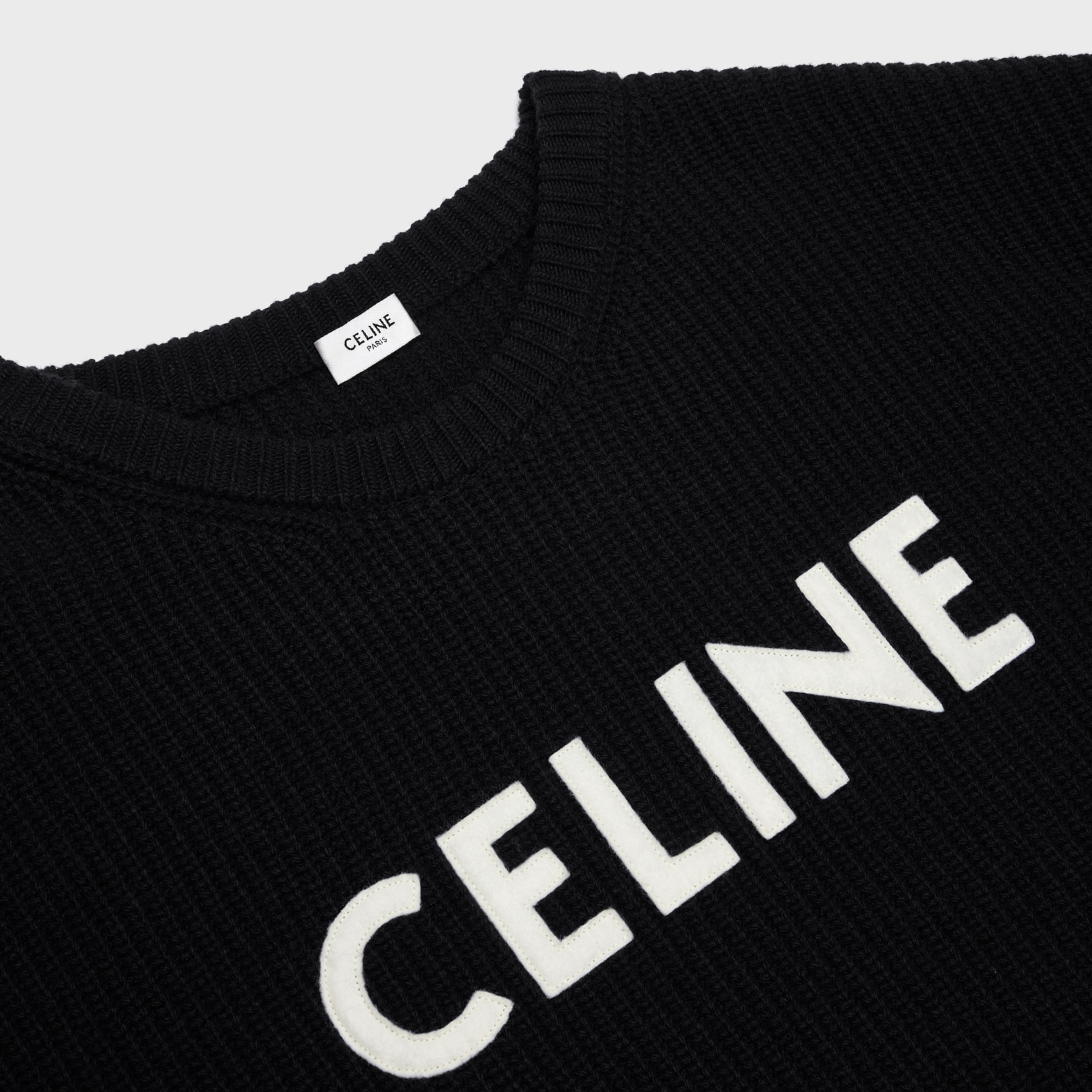 celine oversized sweater in ribbed wool - BLACK | CELINE