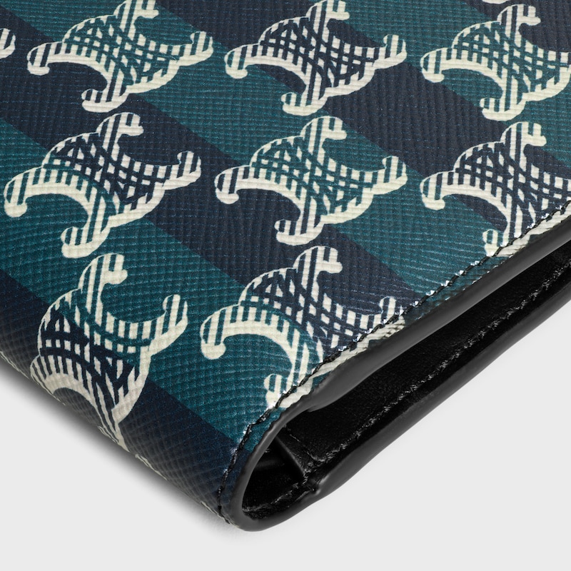Bi-fold Wallet IN Striped Triomphe Canvas and Calfskin - BLACK/NAVY BLUE - WALLETS - 1 | CELINE
