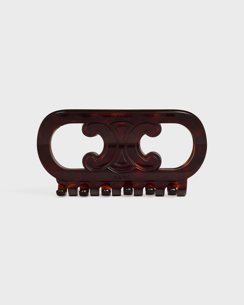 CELINE MAILLON TRIOMPHE HAIR CLAW IN ACETATE AND STEEL - DARK HAVANA - HAIR ACCESSORIES - 1 | CELINE