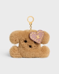 TRIOMPHE POM-POM CHARM IN Embroidered Shearling and Calfskin - BROWN / PINK - CHARMS AND ACCESSORIES - 1 | CELINE
