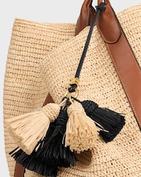 MULTI POMPON CHARM IN RAFFIA AND SMOOTH LAMBSKIN - NATURAL / BLACK - ACCESSORIES - 2 | CELINE