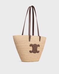 MEDIUM SUPPLE CELINE CLASSIC PANIER in Raffia and calfskin - GLAZED BROWN - PANIER - 2 | CELINE