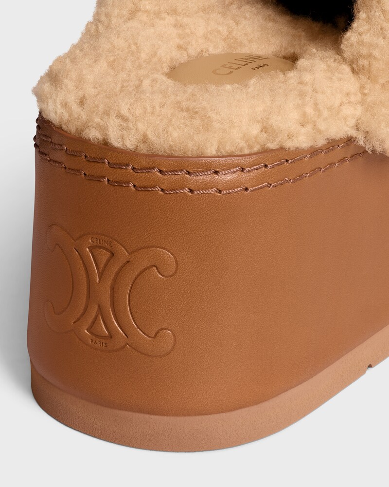 CELINE DANA WEDGE MULE in SUEDE CALFSKIN AND SHEARLING - COGNAC -  - 1 | CELINE