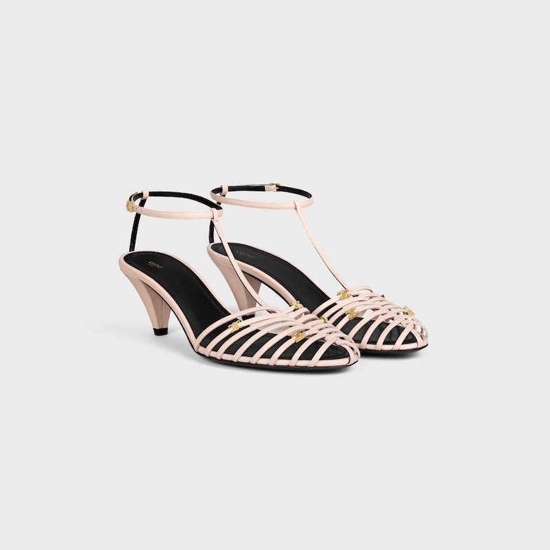 SANDALE À TALON CAGE EN CUIR DE CHÈVRE - ROSE POUDRÉ -  - 1 | CELINE