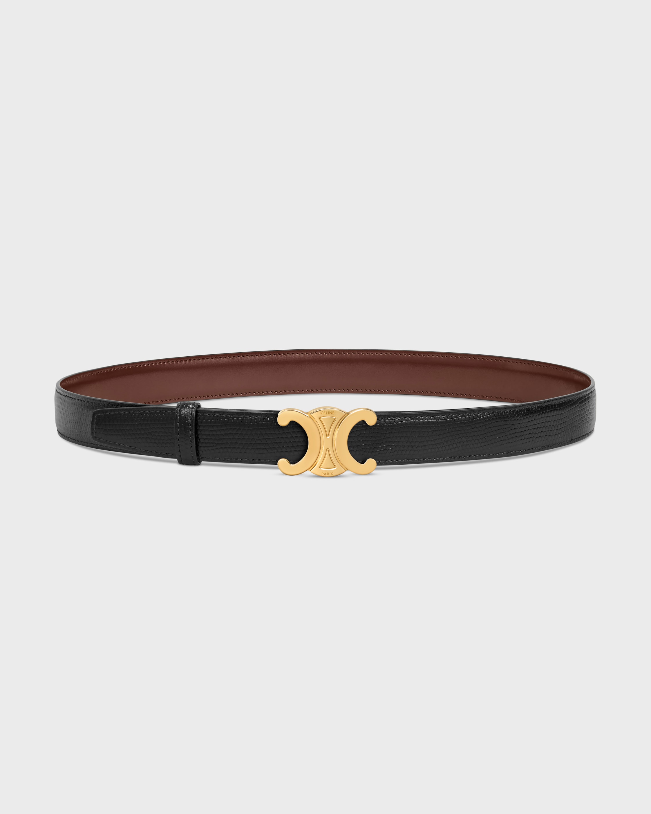 TRIOMPHE BUCKLE & REVERSIBLE STRAP 25MM - BLACK / CHESTNUT | CELINE