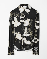 SNAP FRONT SLIM FIT SILK JERSEY SHIRT - BLACK/WHITE/BEIGE -  - 1 | CELINE