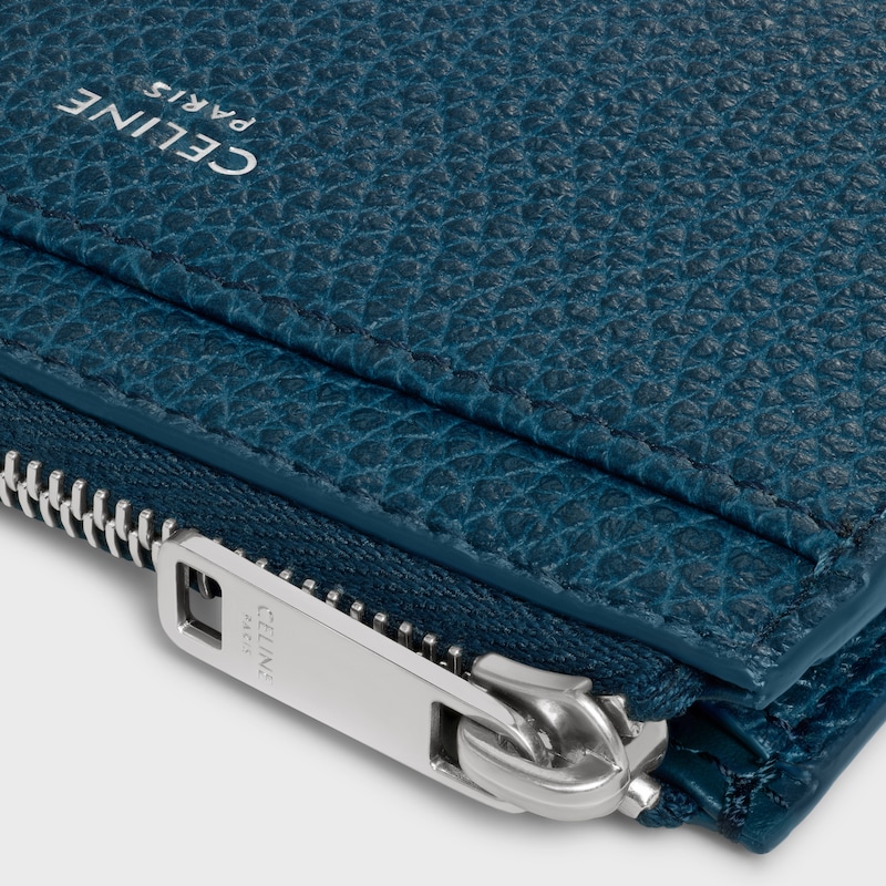 Porte-cartes zipp&eacute; EN VEAU GRAIN&Eacute; - BLEU SARCELLE - PORTE-MONNAIE - 1 | CELINE