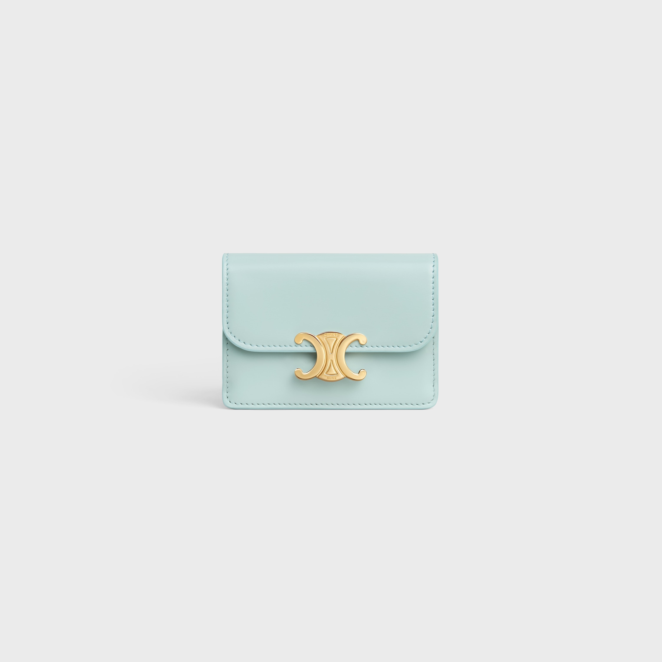 CELINE CARD HOLDER WITH FLAP TRIOMPHE IN Shiny calfskin