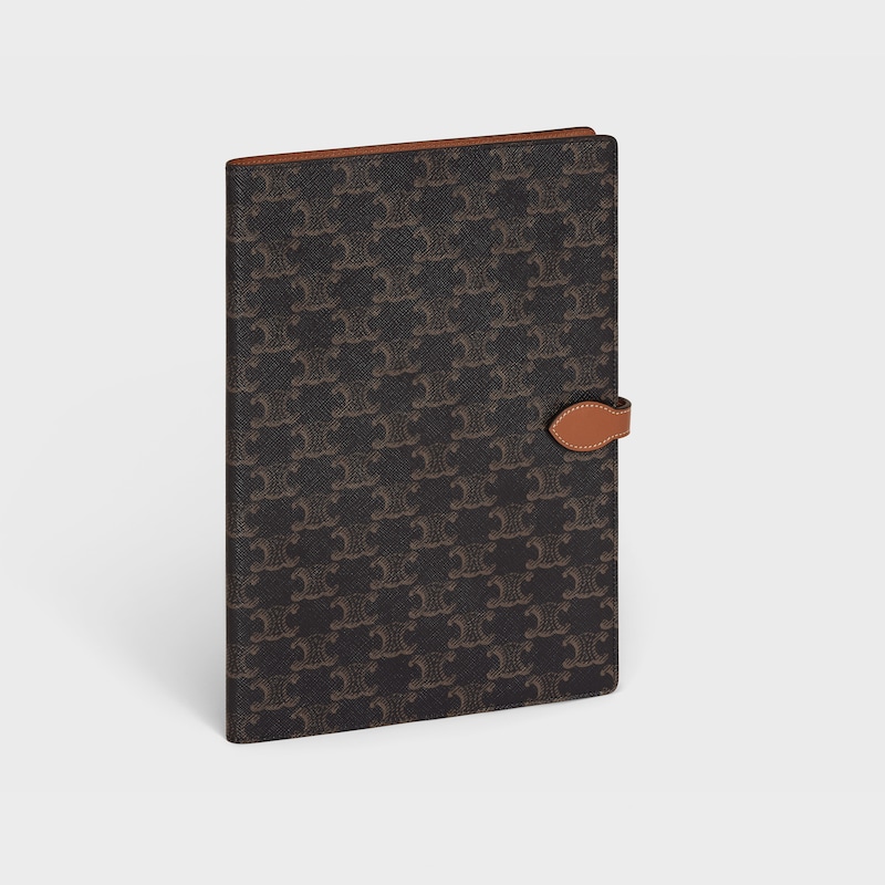 Large notebook cover in triomphe canvas and calfskin - TAN - CELINE MAISON - 1 | CELINE