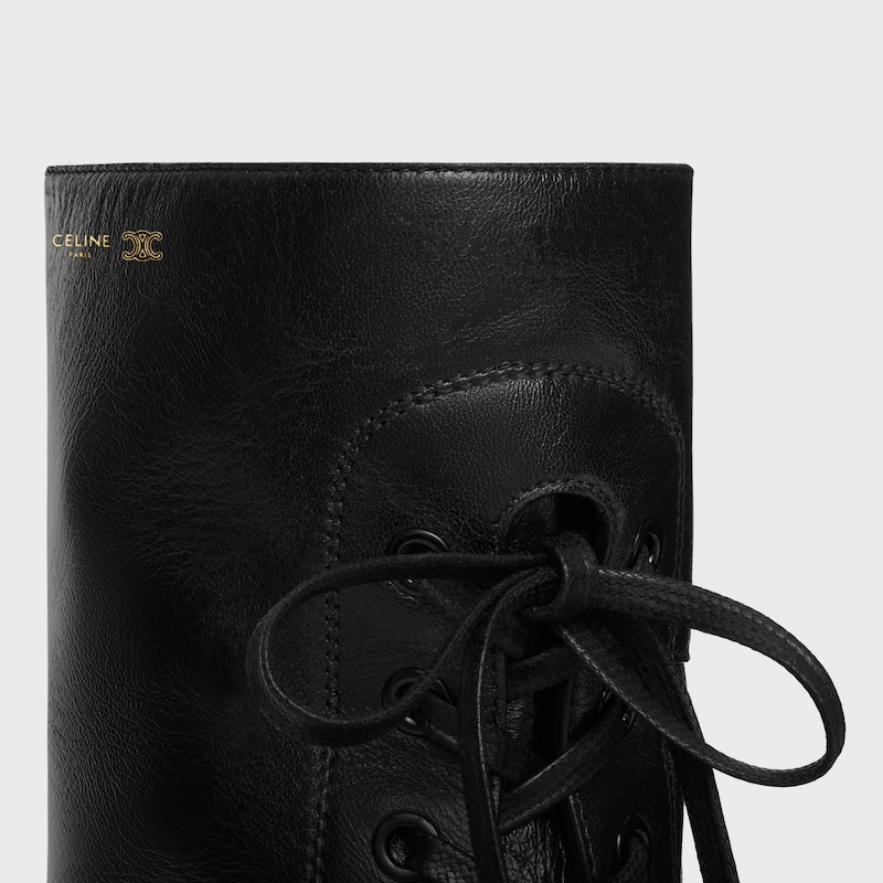 BOTA DE AMARRAR AUSTIN EM COURO DE BEZERRO BRILHANTE - PRETO -  - 1 | CELINE