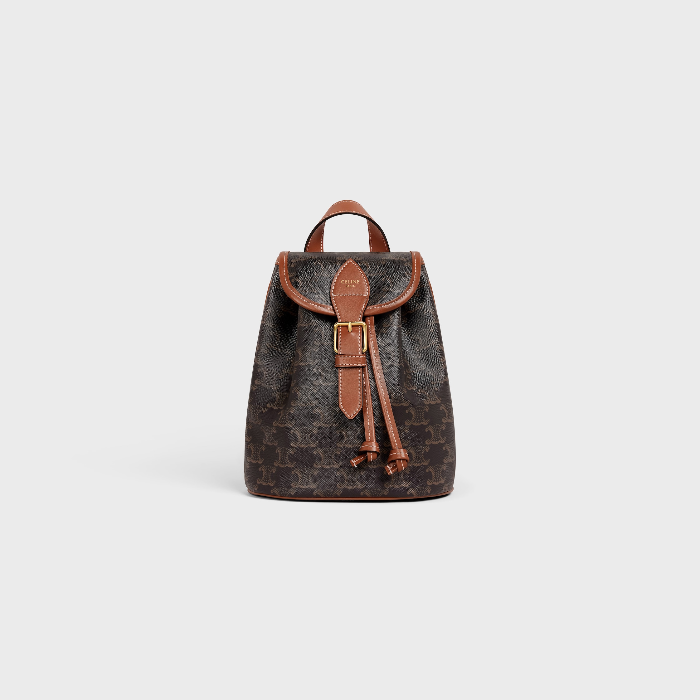 MINI BACKPACK FOLCO IN TRIOMPHE CANVAS AND CALFSKIN - TAN | CELINE