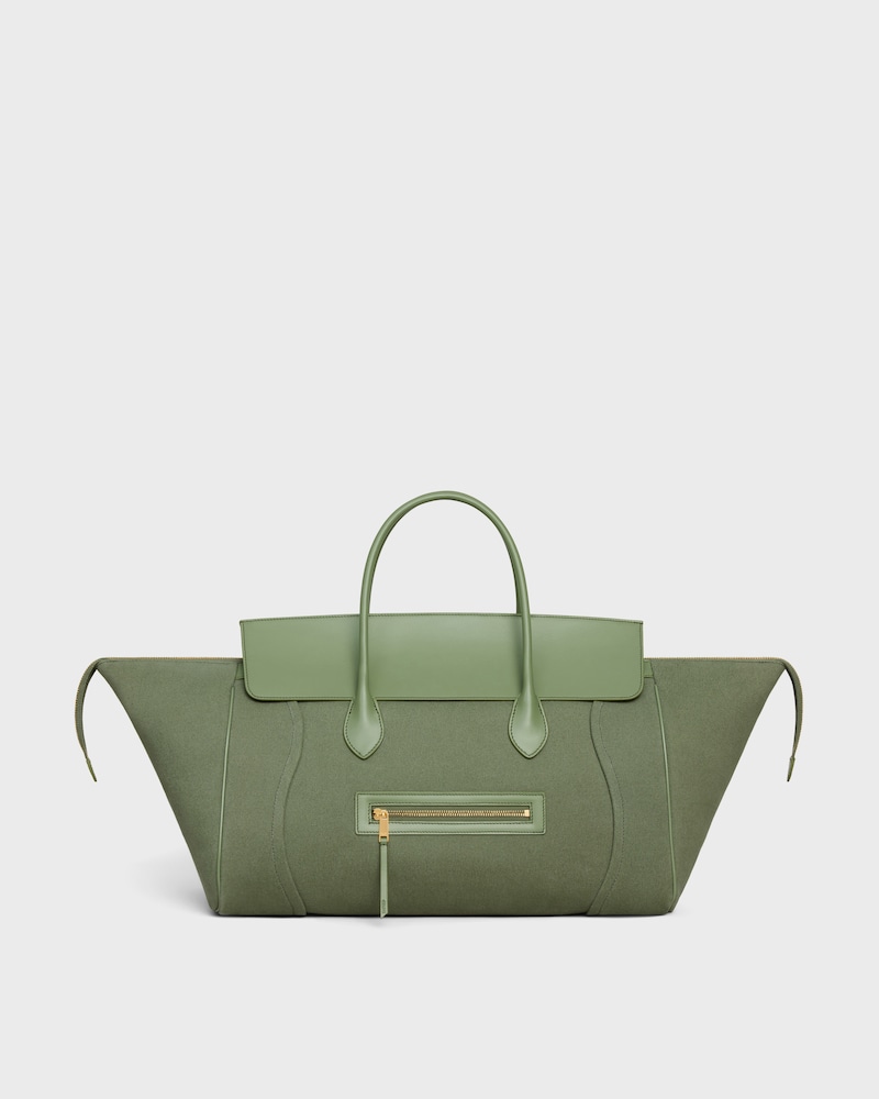 MALETA GRANDE DE TEJIDO Y PIEL DE BECERRO NATURAL - CAQUI - LUGGAGE - 1 | CELINE
