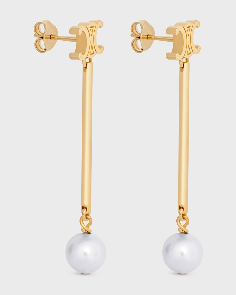 Les Perles Celine Straight Earrings in Resin Pearls and Brass with Gold Finish - GOLD / IVORY - EARRINGS - 1 | CELINE