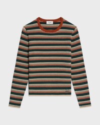 crewneck sweater IN striped ribbed wool - BEIGE/GREEN/BROWN -  - 1 | CELINE