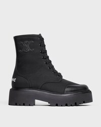 CELINE BULKY LACED UP BOOT in NYLON AND SHINY BULL - BLACK -  - 1 | CELINE