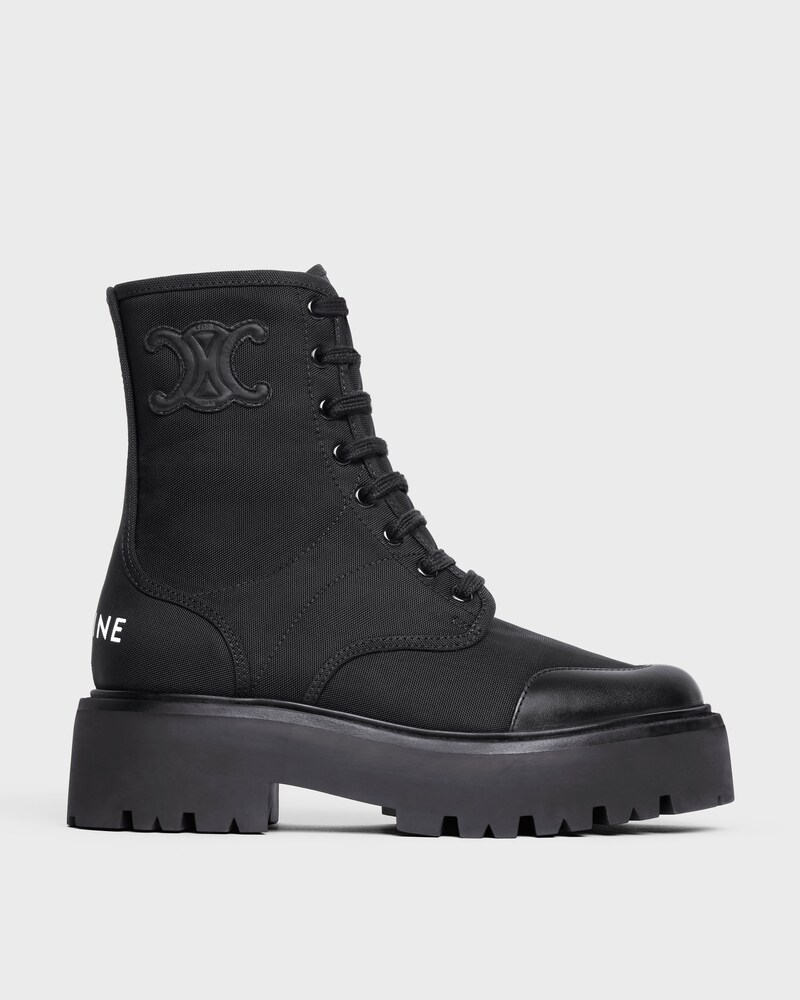CELINE BULKY LACED UP BOOT in NYLON AND SHINY BULL - BLACK -  - 1 | CELINE
