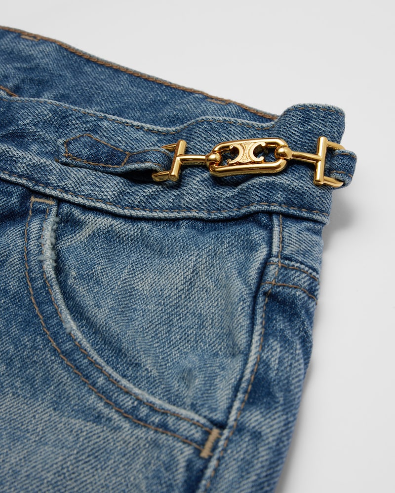 DYLAN FLARED JEANS WITH SIGNATURE IN cotton denim - UNION WASH -  - 1 | CELINE