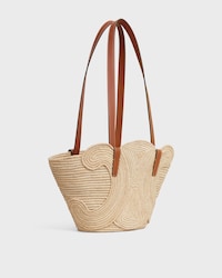 CELINE CLASSIC PANIER SMALL BRAIDED TRIOMPHE in RAFFIA and CALFSKIN - TAN - PANIER - 2 | CELINE