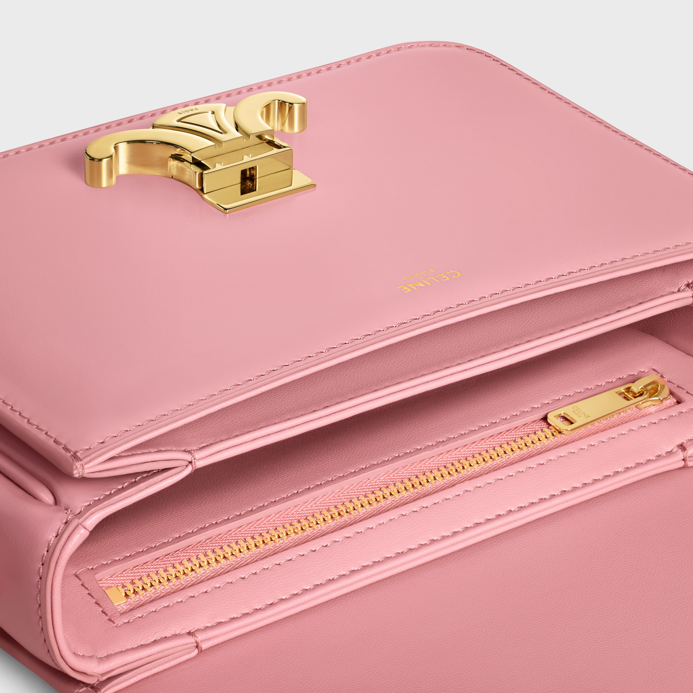 CELINE セリーヌ シルク40% 希少ブラウス ピンクベージュ S Teen Triomphe Bag in shiny calfskin - ROSE | CELINE