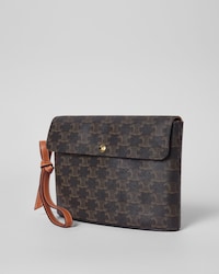 MEDIUM FLAP POUCH IN SHINY TRIOMPHE CANVAS AND LAMBSKIN - TAN - POUCHES - 2 | CELINE