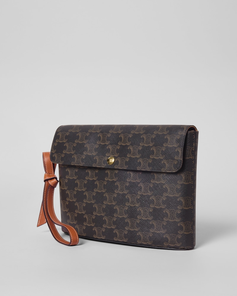 MEDIUM FLAP POUCH IN SHINY TRIOMPHE CANVAS AND LAMBSKIN - TAN - POUCHES - 1 | CELINE