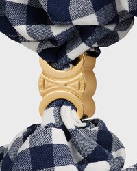 CELINE VICHY SCRUNCHY IN STEEL, POLYAMIDE, POLYESTER AND ELASTANE - NAVY / WHITE - HAIR ACCESSORIES - 2 | CELINE