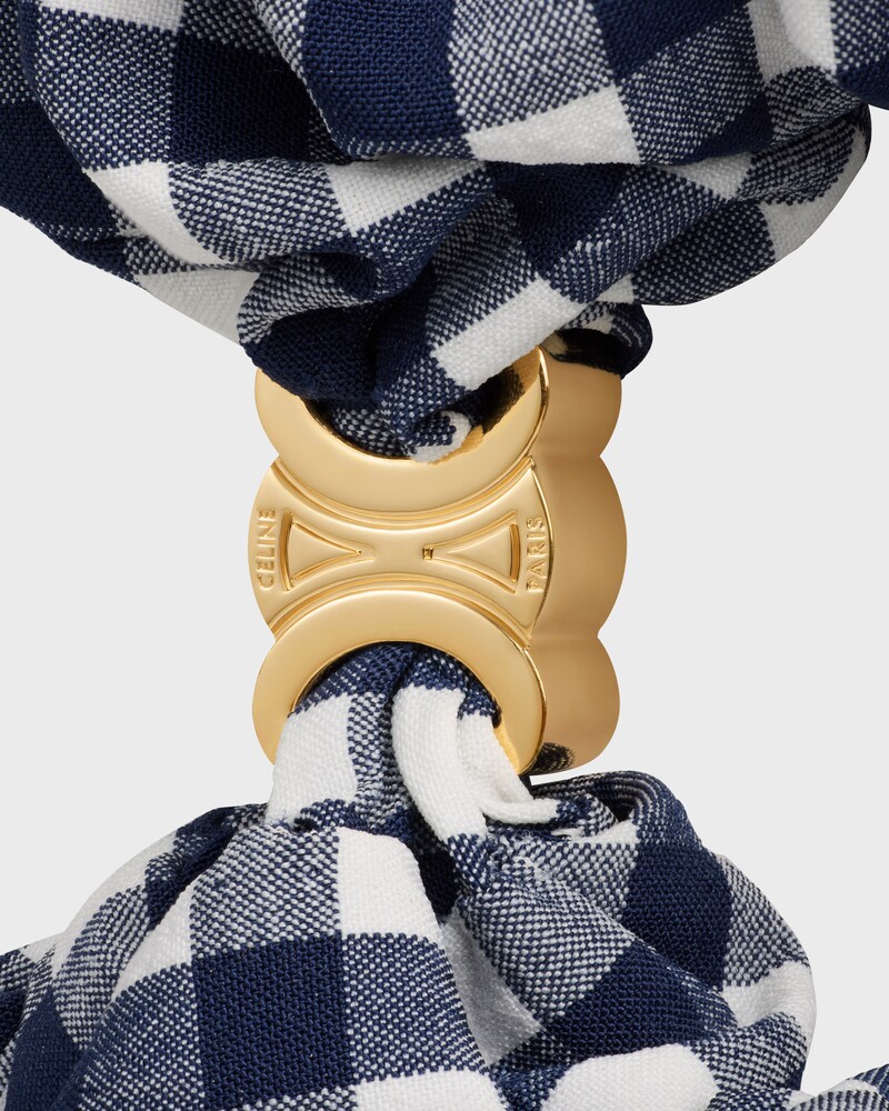CELINE VICHY SCRUNCHY IN STEEL, POLYAMIDE, POLYESTER AND ELASTANE - NAVY / WHITE - HAIR ACCESSORIES - 1 | CELINE