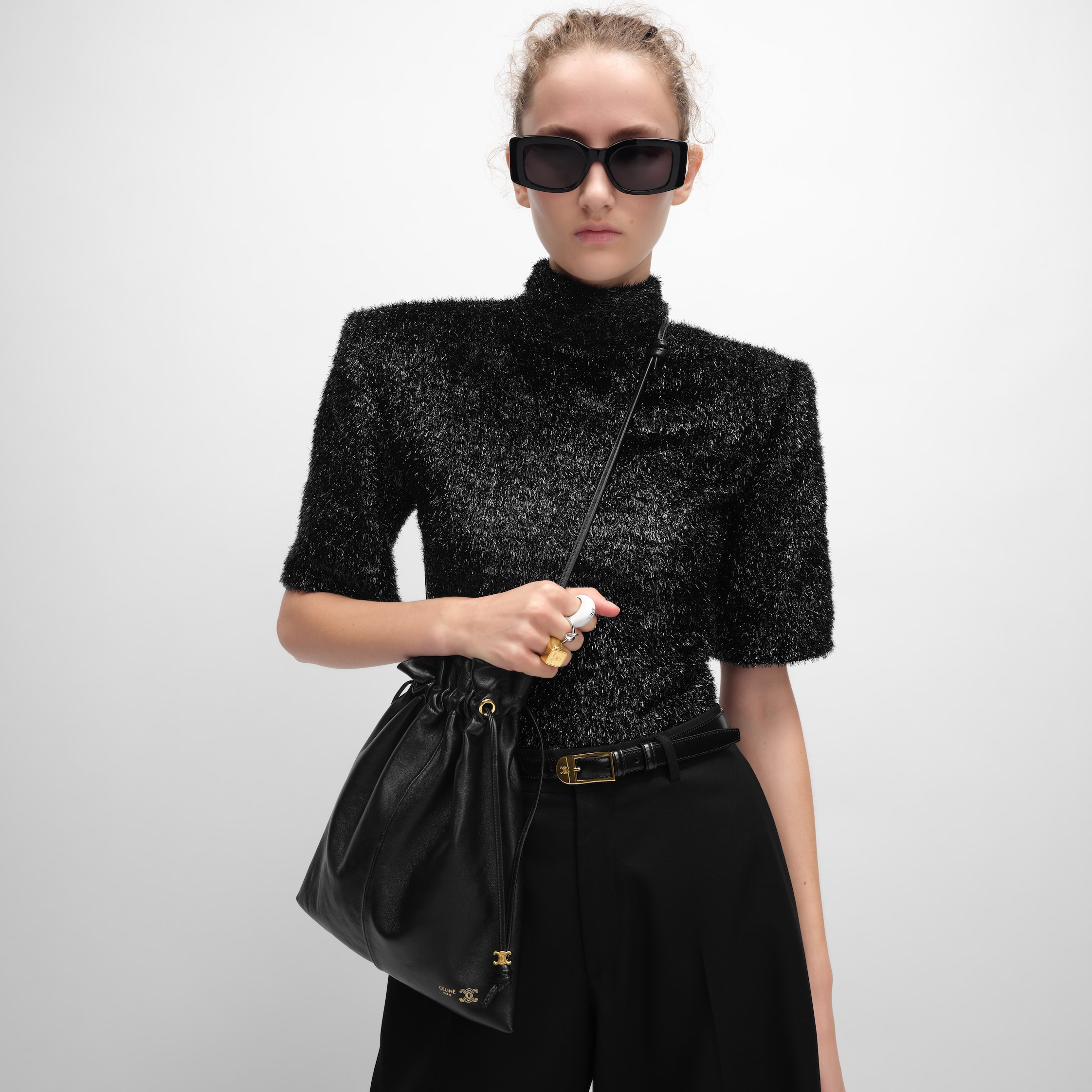 SMALL CRYSTAL POUCH IN LAMBSKIN - BLACK | CELINE