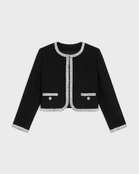 chelsea jacket in cashmere and wool tweed - BLACK -  - 1 | CELINE