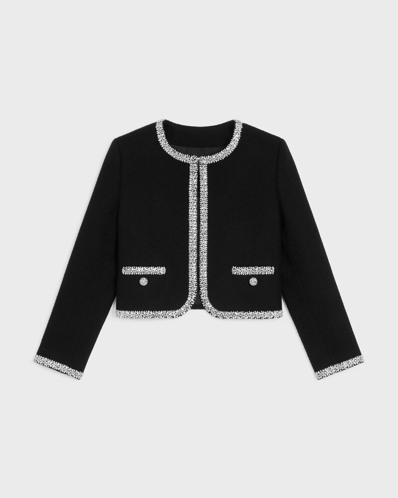 chelsea jacket in cashmere and wool tweed - BLACK -  - 1 | CELINE